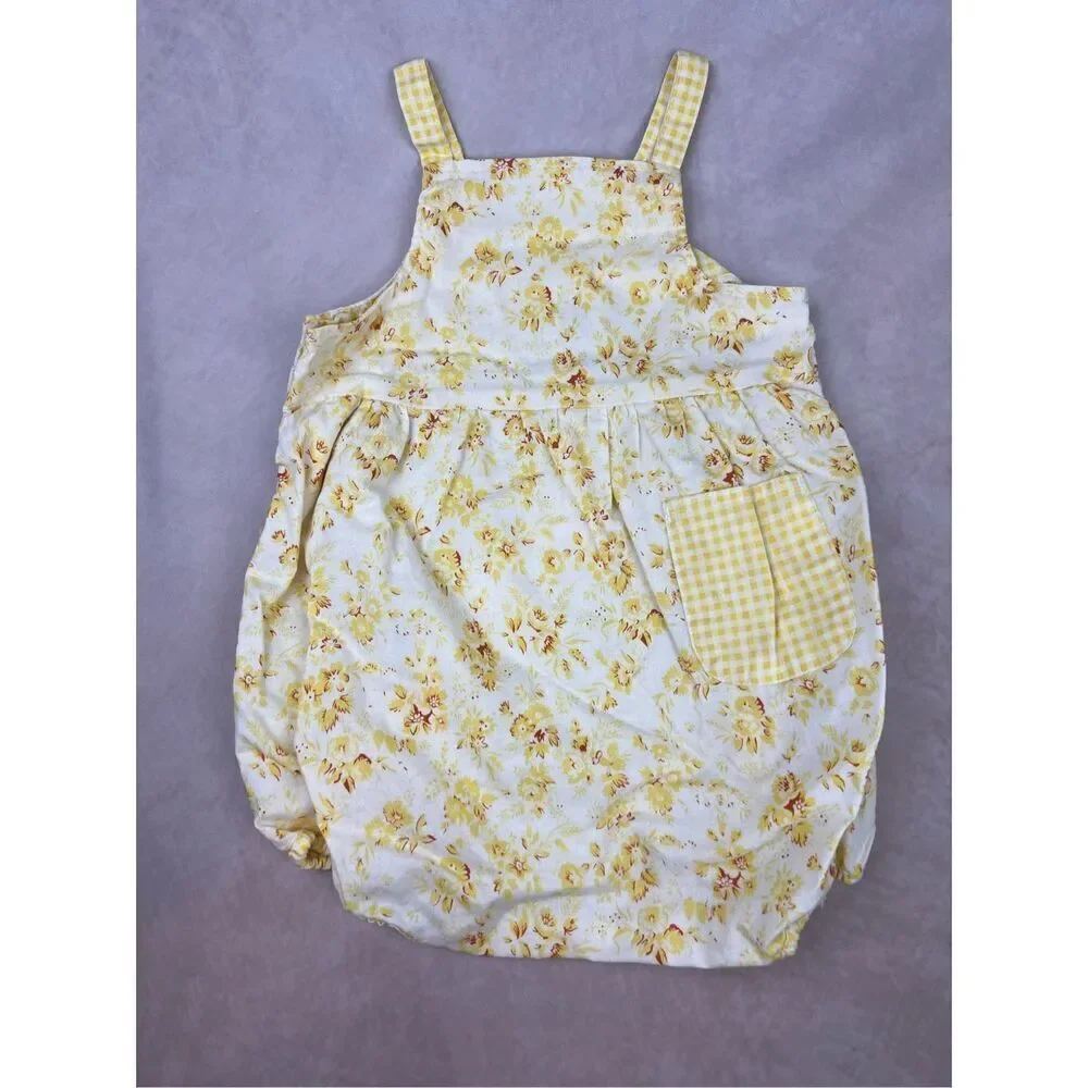 Vintage Yellow Floral Bubble Jumper Hushpuppies Size 12M 90s Y2K